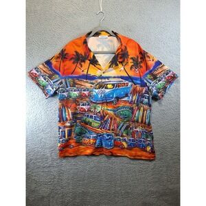 Hawalili Button Up Shirt Mens 2XL Multicolor Graphic Surf Beach Tropical Collar